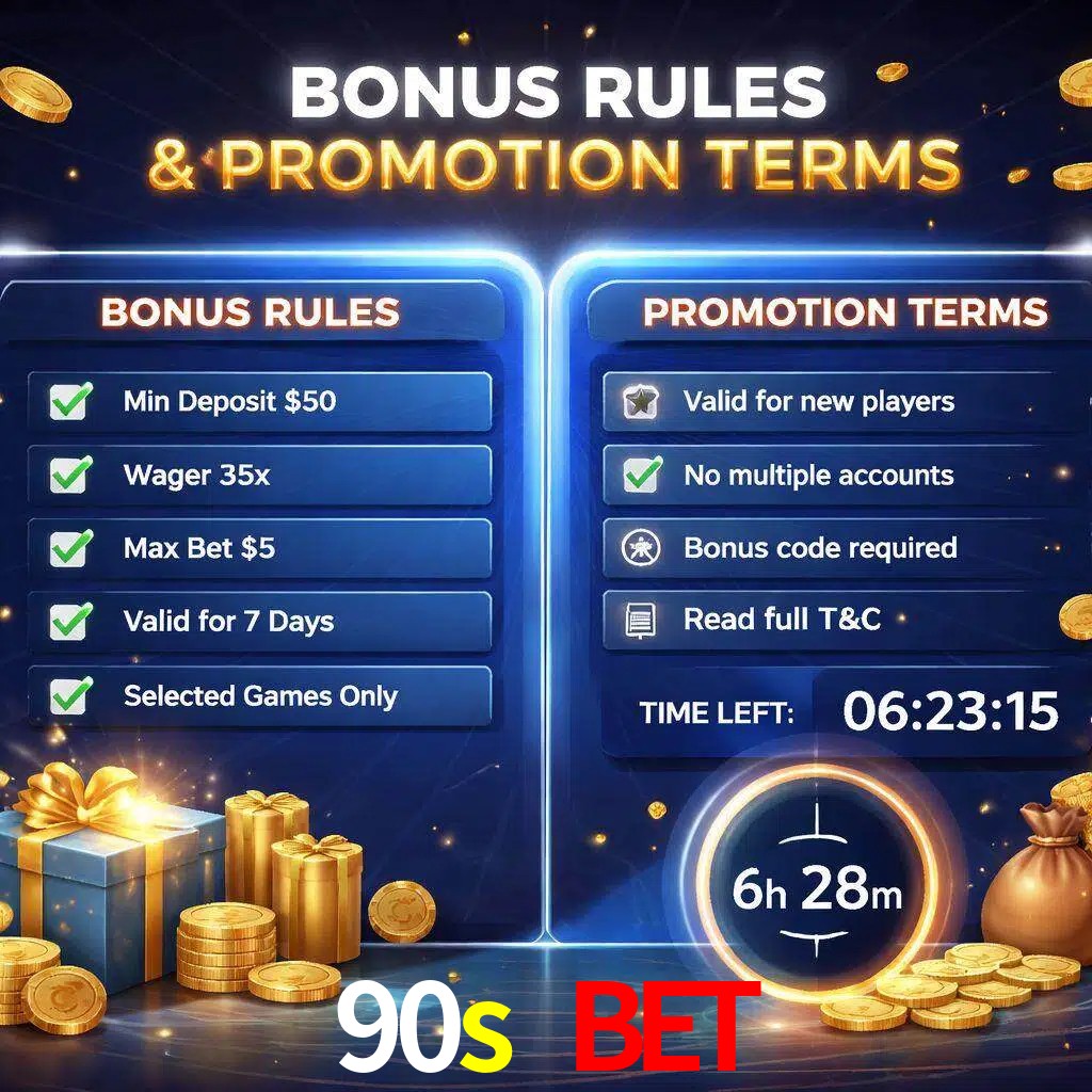 Reglas de promoción 90s bet y condiciones de bonos explicadas visualmente