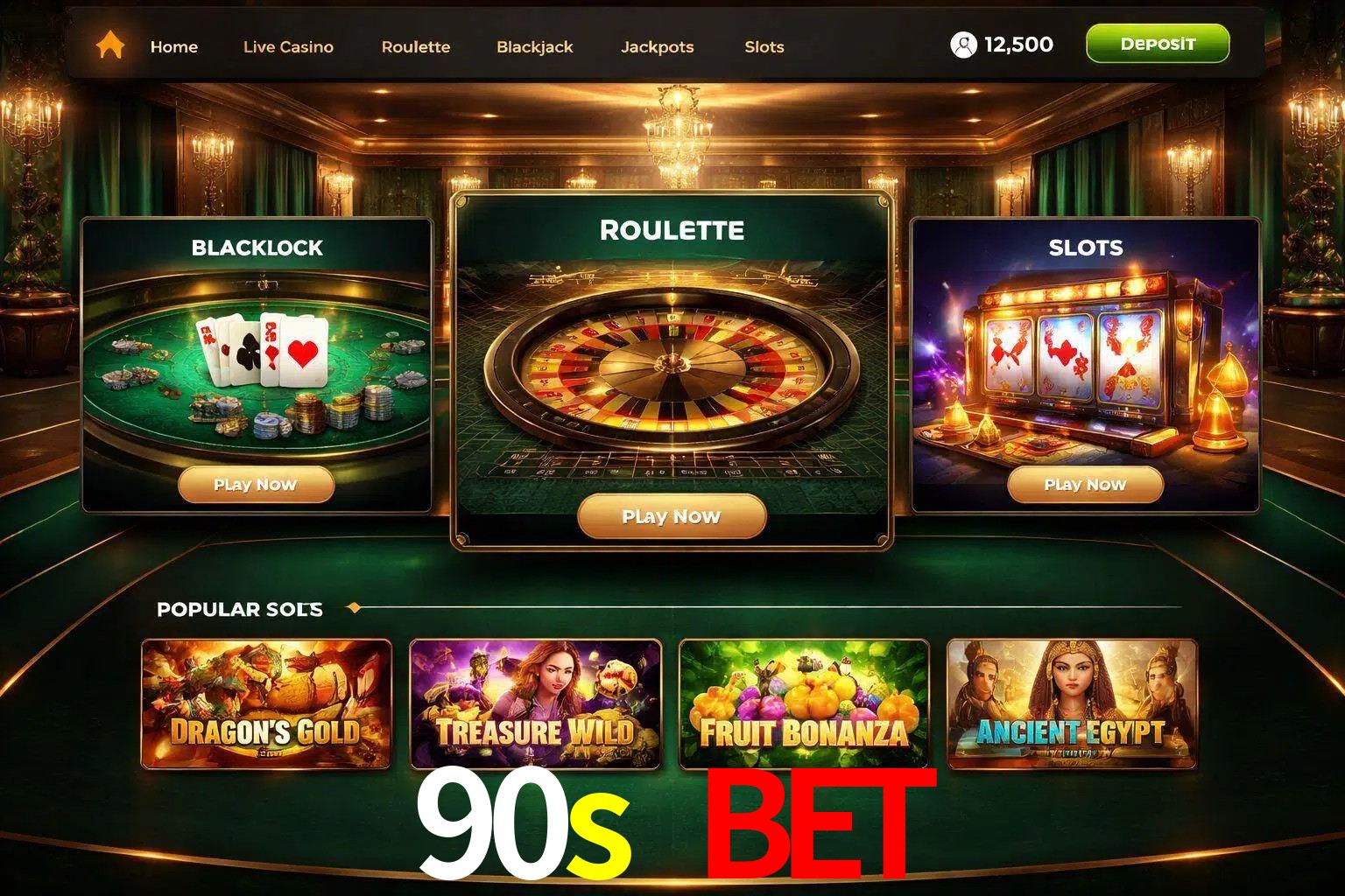 Vista de la plataforma 90s bet Casino mostrando categorías organizadas de juegos en línea